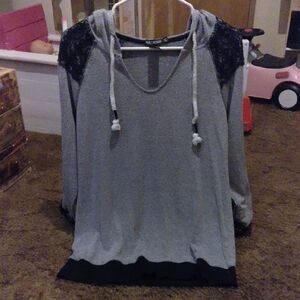 Miss Chievous Heather Gray Hoodie with Black Lace accents